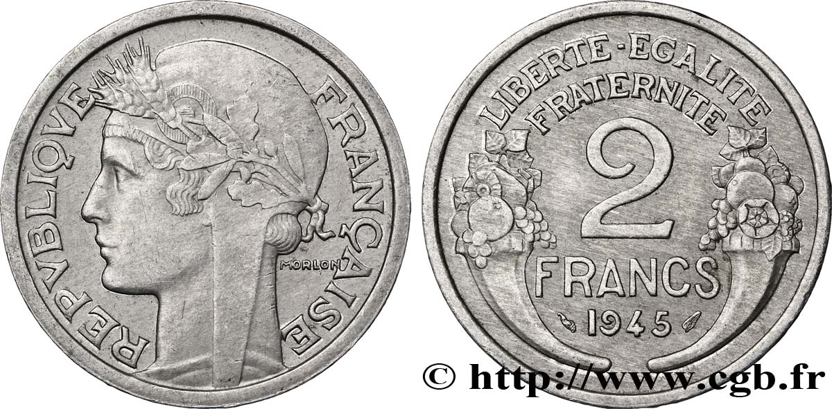 2 francs Morlon, aluminium 1945  F.269/5 SS45 
