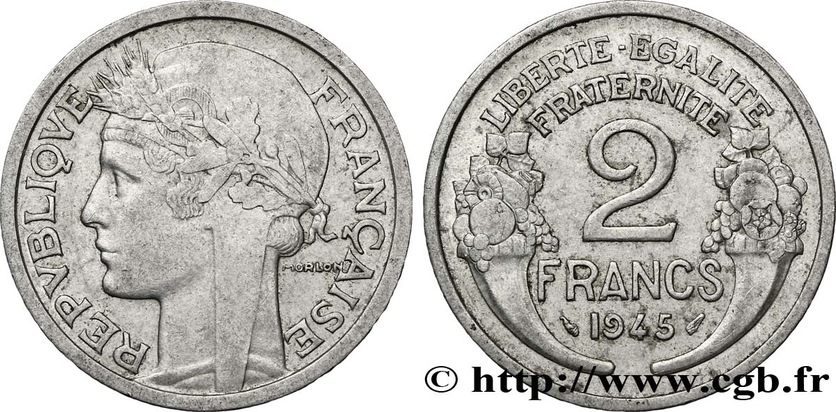 2 francs Morlon, aluminium 1945  F.269/5 XF40 