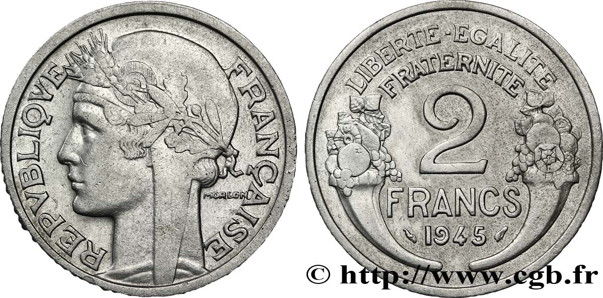 2 francs Morlon, aluminium 1945  F.269/5 VF30 