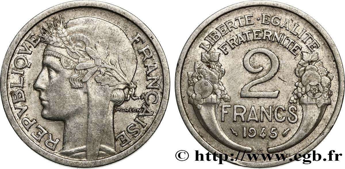 2 francs Morlon, aluminium 1945 Beaumont-Le-Roger F.269/6 AU50 
