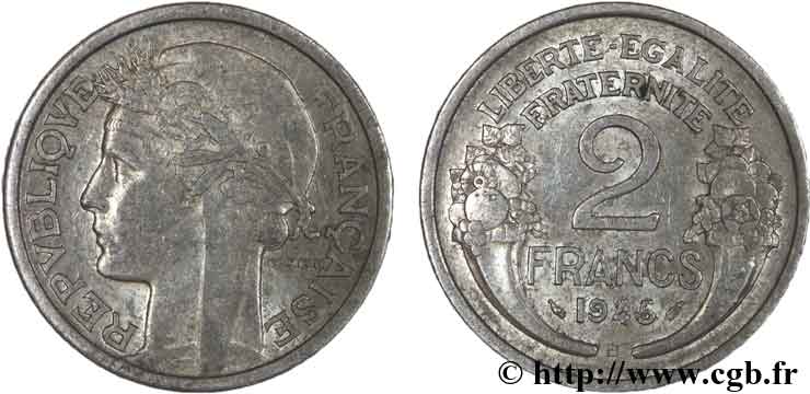 2 francs Morlon, aluminium 1945 Beaumont-Le-Roger F.269/6 TTB48 