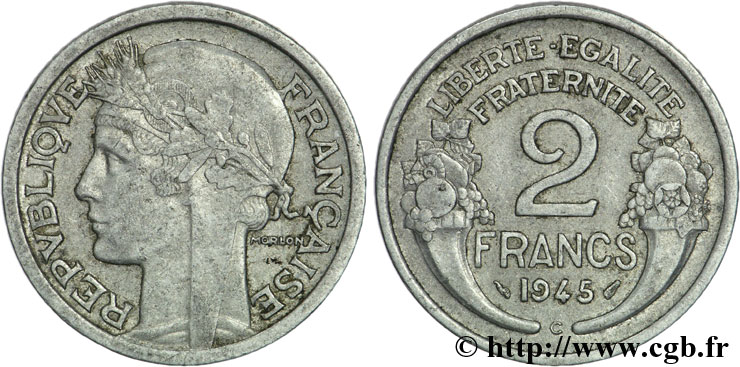 2 francs Morlon, aluminium 1945 Castelsarrasin F.269/7 XF40 