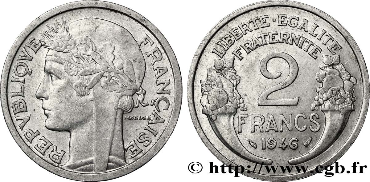 2 francs Morlon, aluminium 1946  F.269/8 AU52 