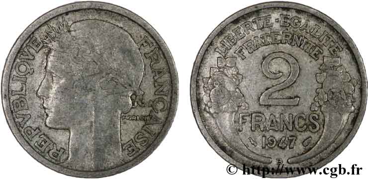 2 francs Morlon, aluminium 1947 BeaumontLeRoger F.269/11 fmd_129583