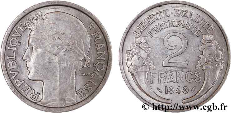 2 francs Morlon, aluminium 1949  F.269/14 SUP55 
