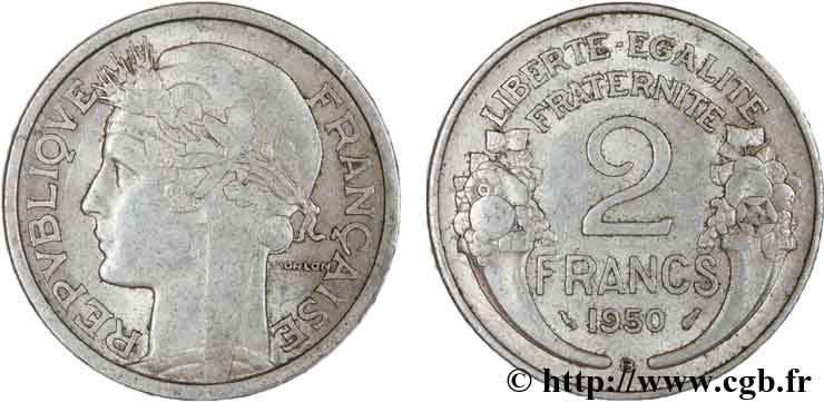 2 francs Morlon, aluminium 1950 Beaumont-Le-Roger F.269/17 AU52 