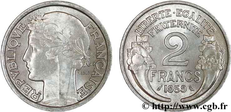2 francs Morlon, aluminium 1959  F.269/19 MS60 