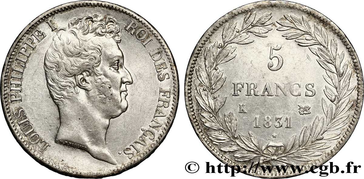 5 francs type Tiolier avec le I, tranche en creux 1831 Bordeaux F.315/20 SS53 