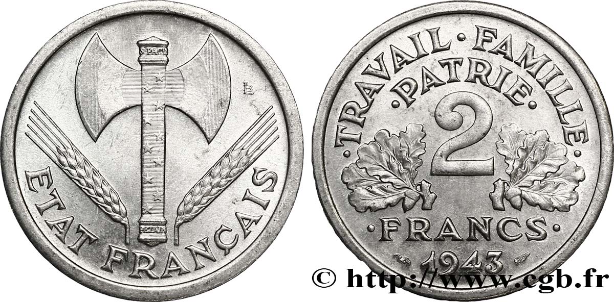 2 francs Francisque 1943  F.270/2 SPL60 