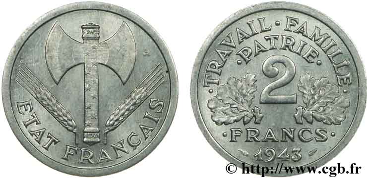 2 francs Francisque 1943  F.270/2 VZ60 