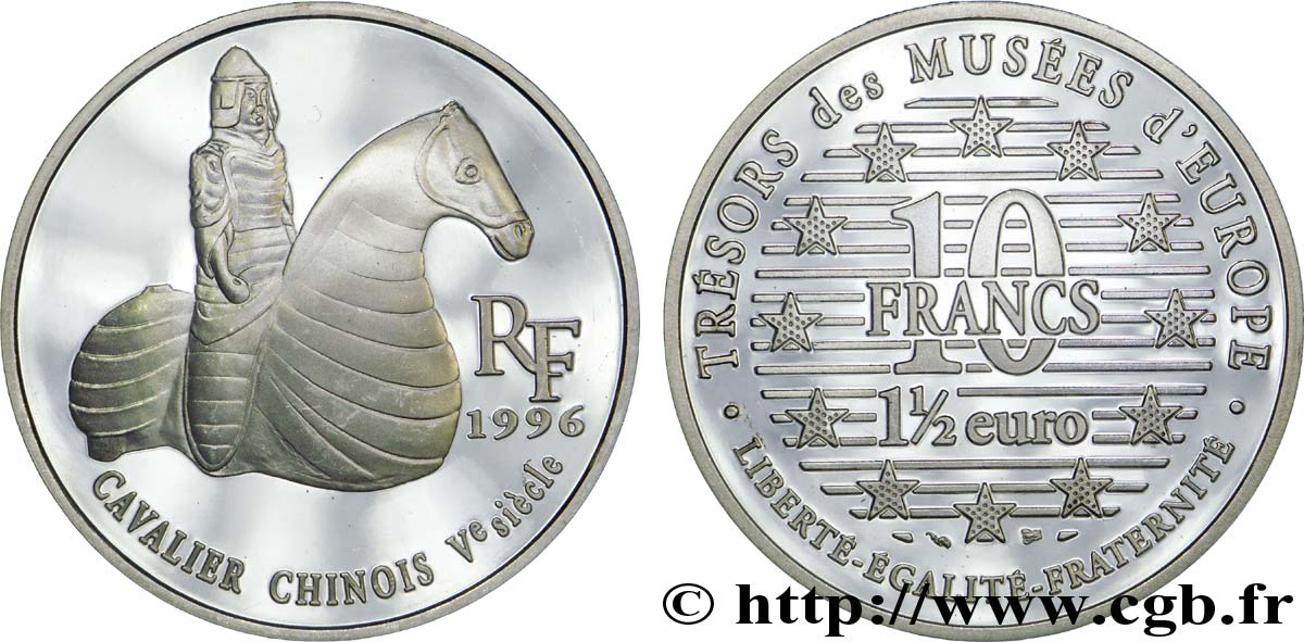 Belle Epreuve 1½ Euro / 10 Francs - Le Cavalier Chinois 1996  F.1907 1 MS64 