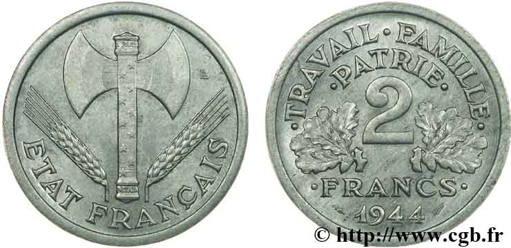2 francs Francisque 1944  F.270/4 SUP55 