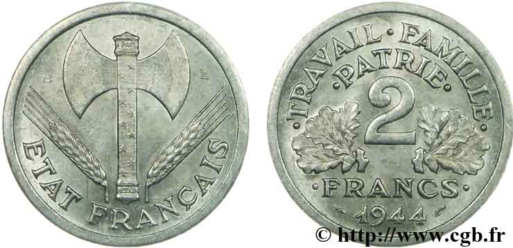 2 francs Francisque 1944 Beaumont-Le-Roger F.270/5 SUP58 
