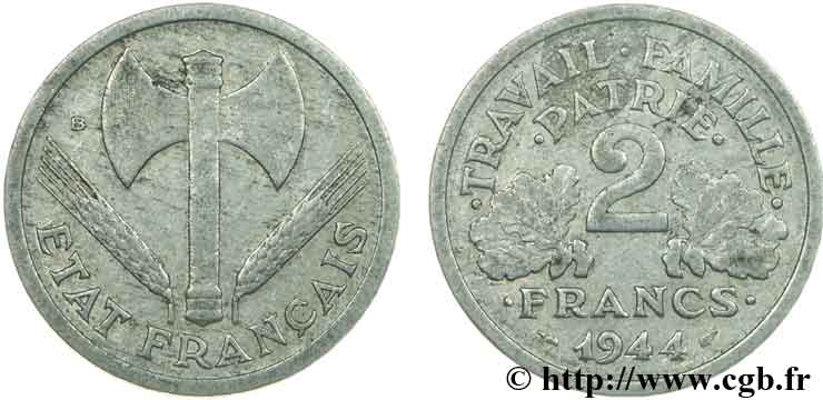 2 francs Francisque 1944 Beaumont-Le-Roger F.270/5 VG8 