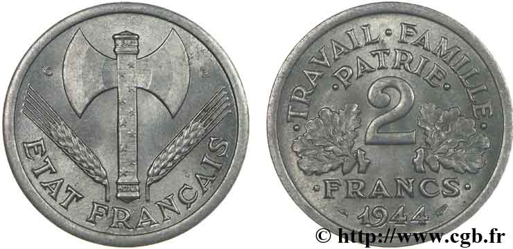 2 francs Francisque 1944 Castelsarrasin F.270/6 VZ62 