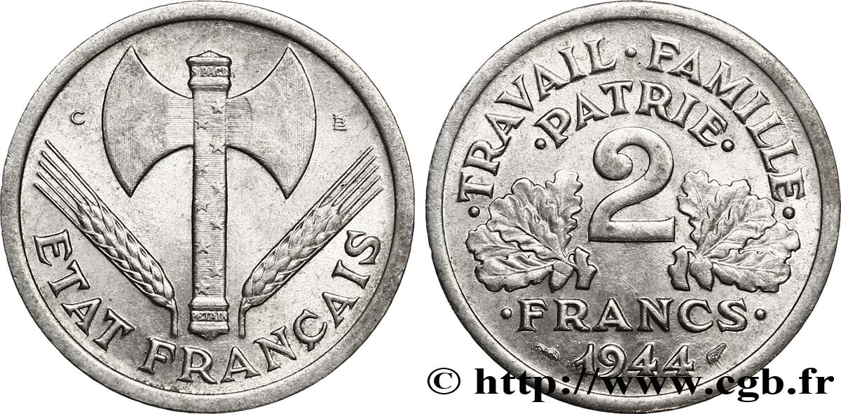 2 francs Francisque 1944 Castelsarrasin F.270/6 VZ60 