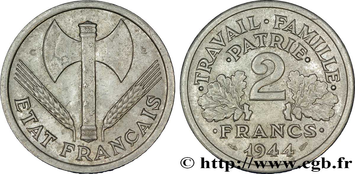 2 francs Francisque 1944 Castelsarrasin F.270/6 TTB53 