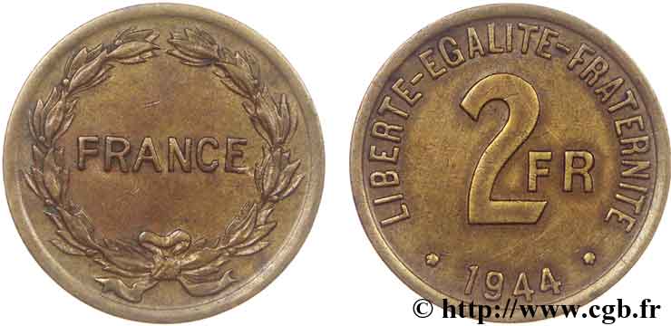 2 francs France 1944  F.271/1 TTB45 