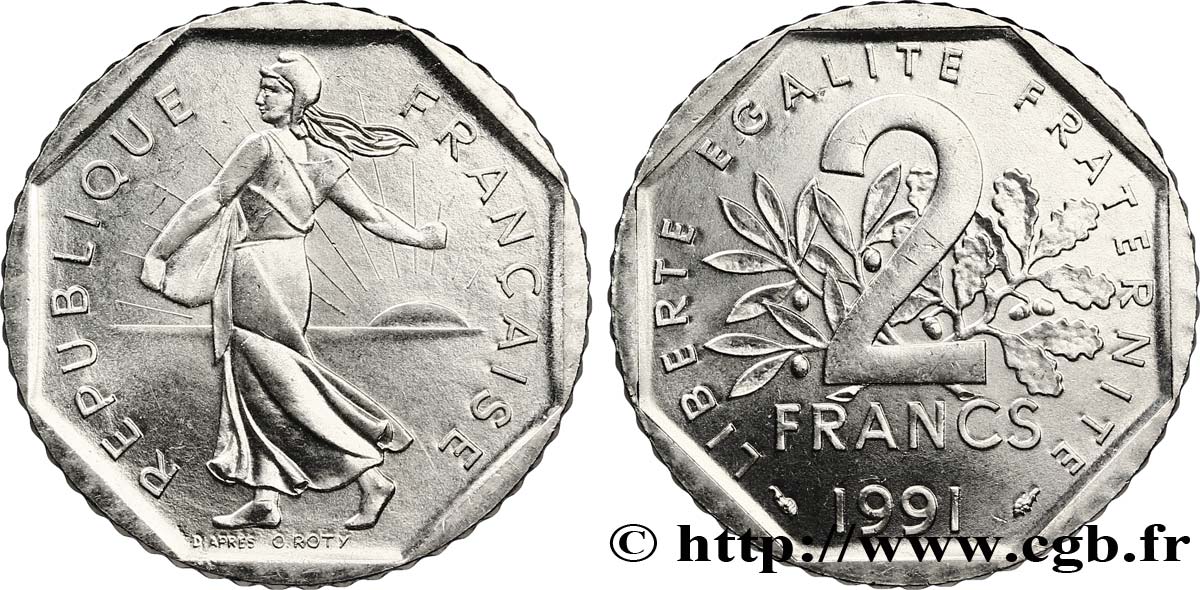 2 francs Semeuse, nickel, frappe monnaie 1991 Pessac F.272/15 VZ60 