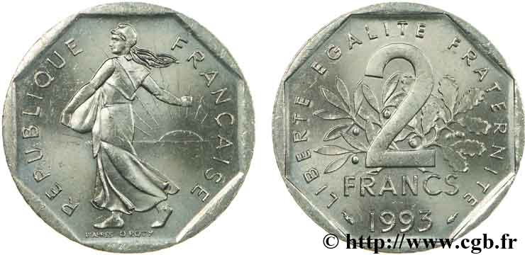 2 francs Semeuse, nickel 1993 Pessac F.272/19 SUP55 