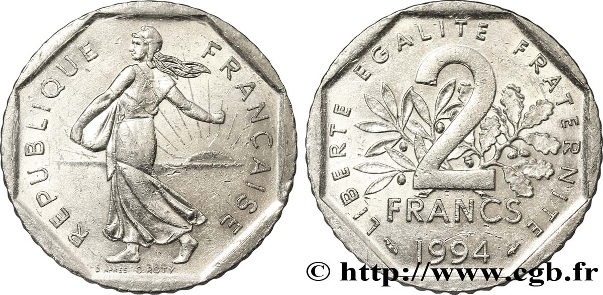 2 francs Semeuse, nickel, différent dauphin 1994 Pessac F.272/21 MBC48 