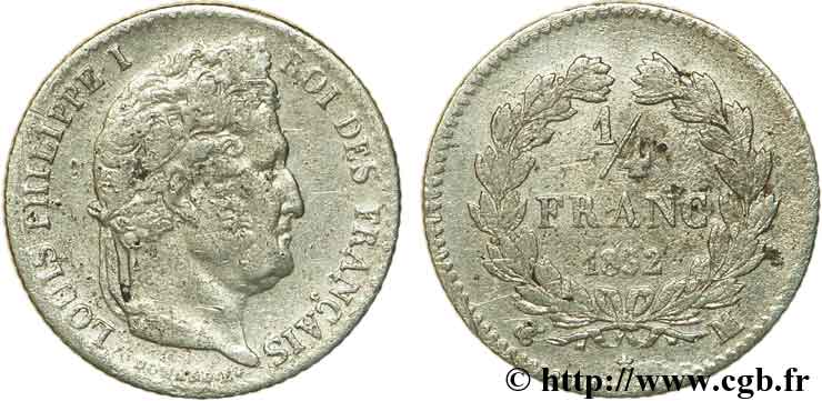 1/4 franc Louis-Philippe 1832 Toulouse F.166/24 VF25 