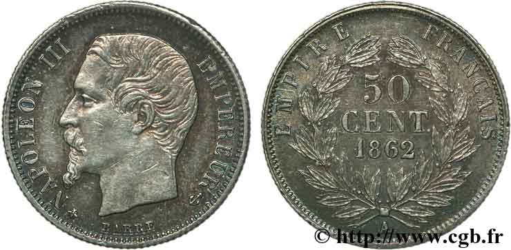 50 centimes Napoléon III, tête nue 1862 Paris F.187/16 MBC54 