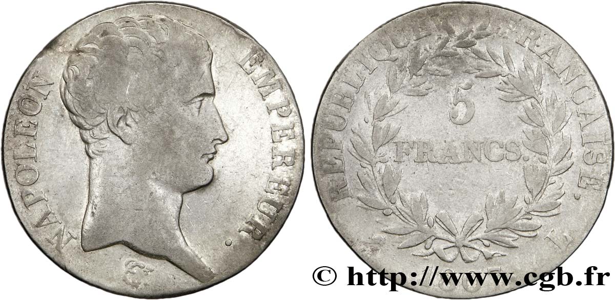 5 francs Napoléon Empereur, Calendrier grégorien 1807 Bayonne F.304/18 TB25 
