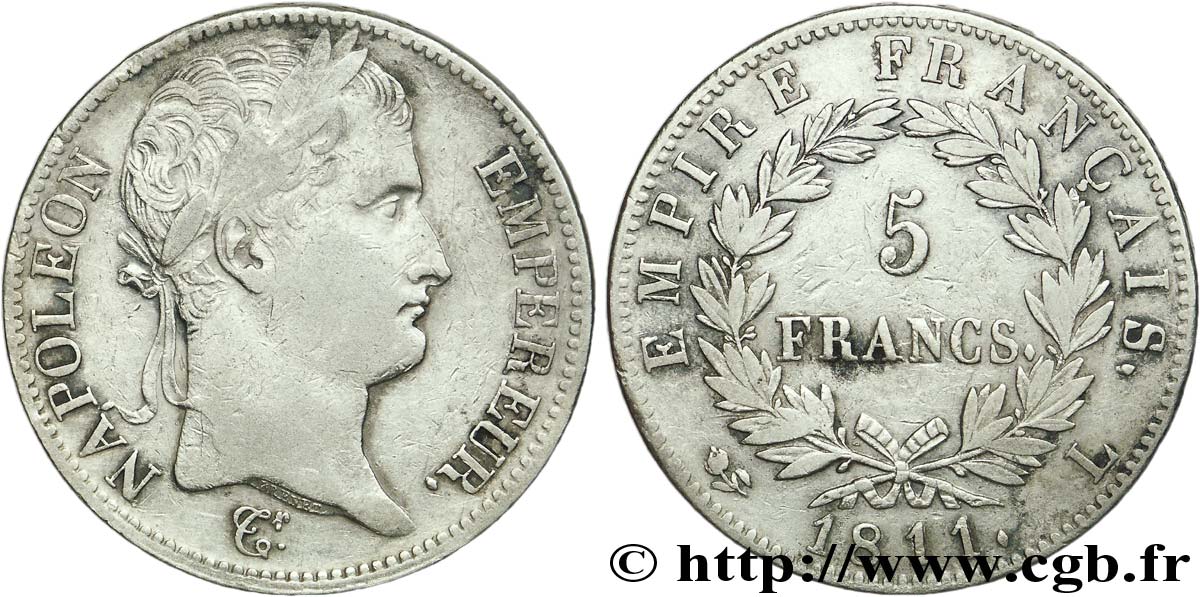 5 francs Napoléon Empereur, Empire français 1811 Bayonne F.307/34 TTB40 