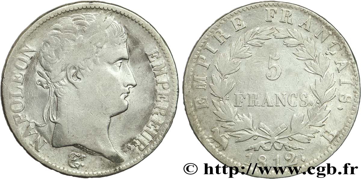 5 francs Napoléon Empereur, Empire français 1812 Rouen F.307/42 TB30 