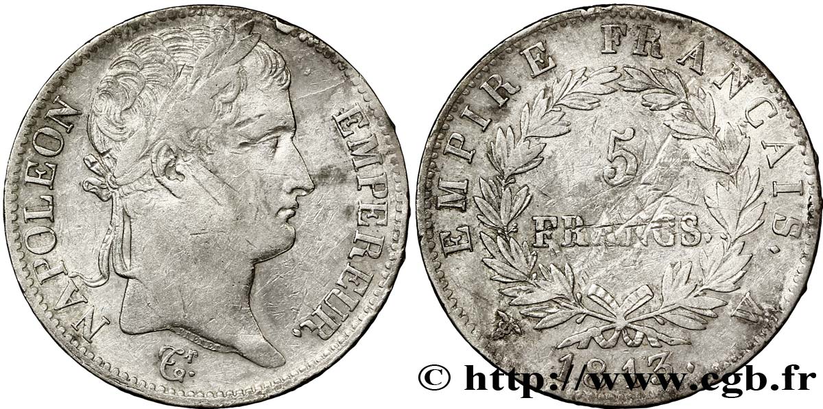5 francs Napoléon Empereur, Empire français 1813 Lille F.307/75 TTB40 
