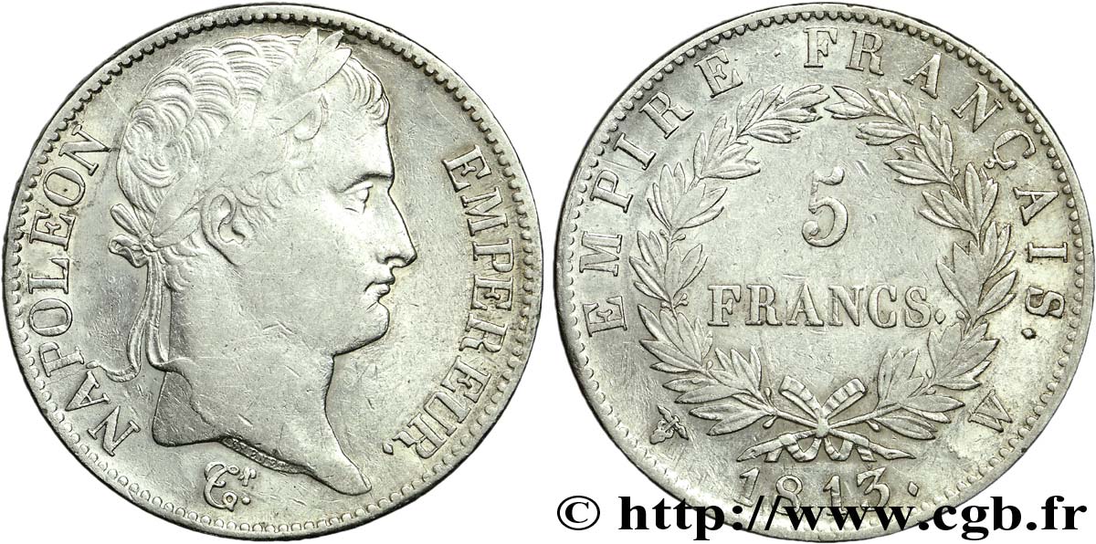 5 francs Napoléon Empereur, Empire français 1813 Lille F.307/75 TTB48 