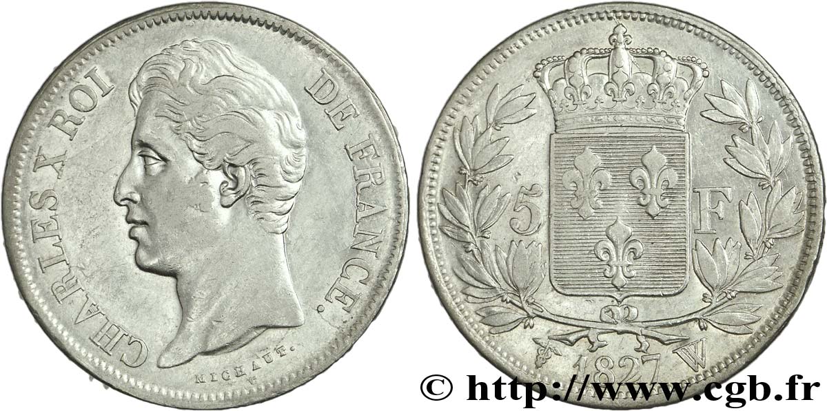 5 francs Charles X, 2e type 1827 Lille F.311/13 XF45 