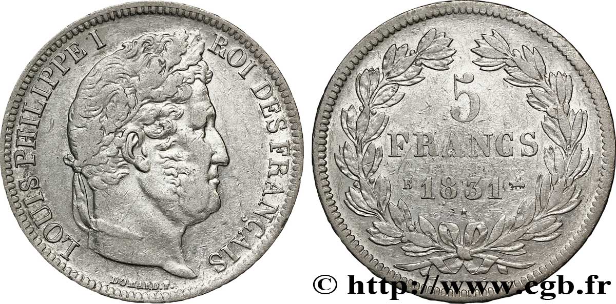 5 francs Ier type Domard, tranche en relief 1831 Rouen F.320/2 TTB48 