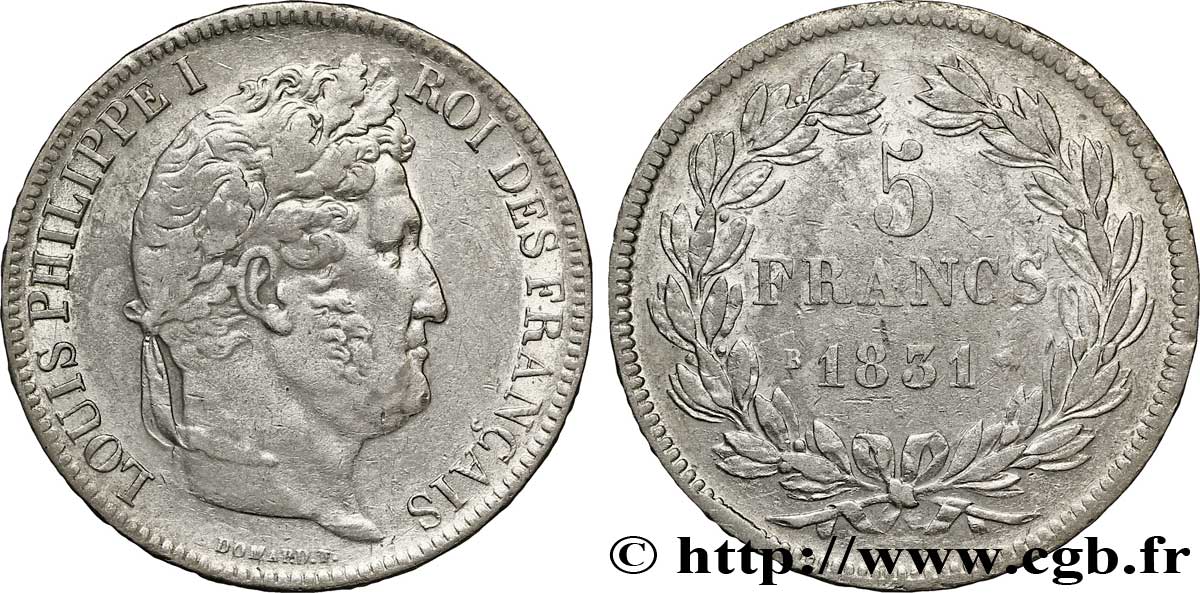 5 francs Ier type Domard, tranche en relief 1831 Rouen F.320/2 TTB45 