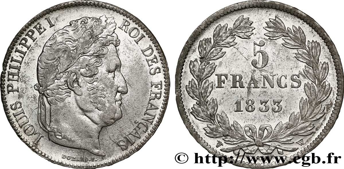 5 francs IIe type Domard 1833 Lille F.324/28 TTB48 