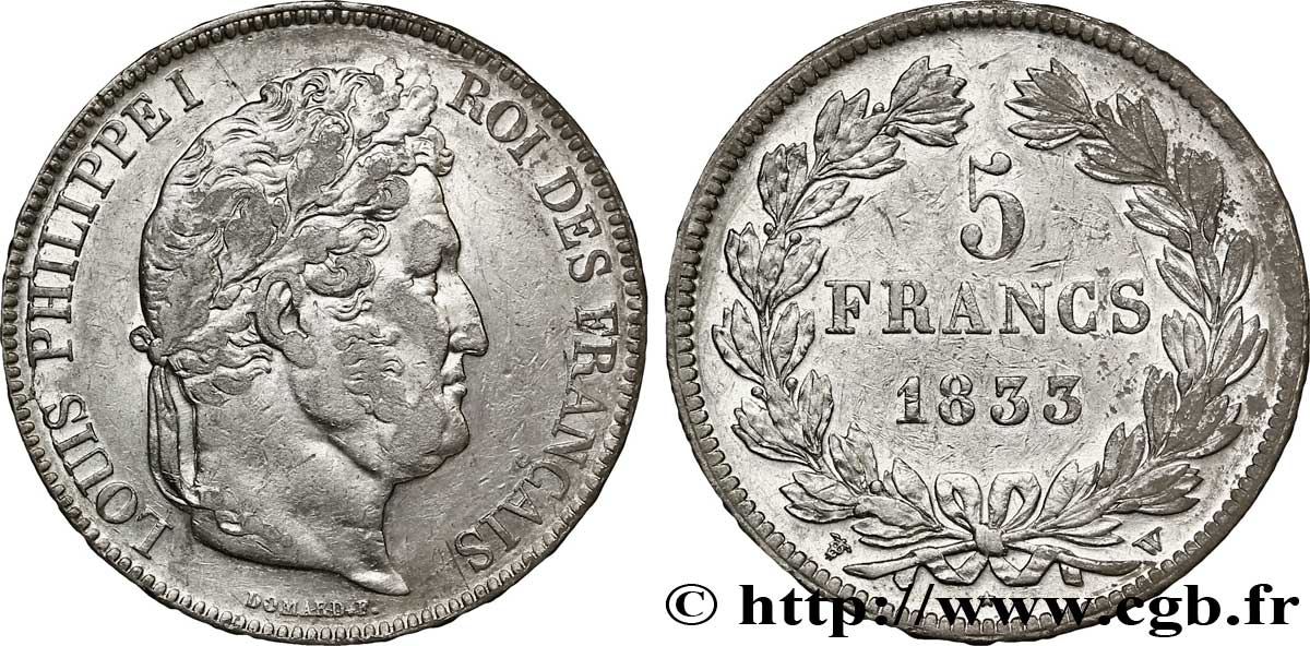 5 francs IIe type Domard 1833 Lille F.324/28 TTB48 