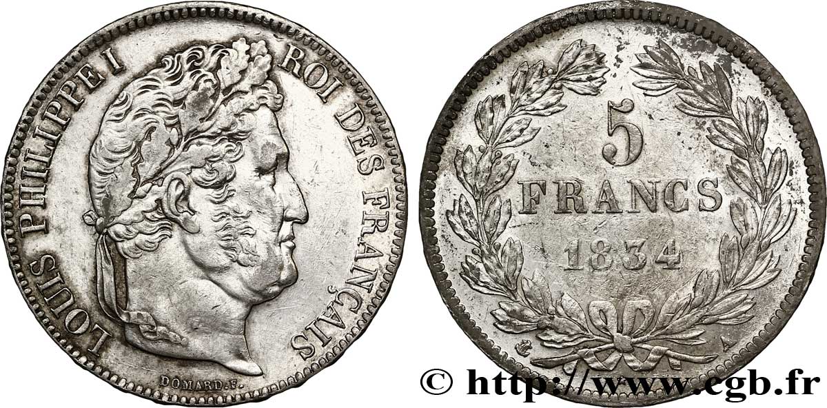 5 francs IIe type Domard 1834 Paris F.324/29 TTB48 