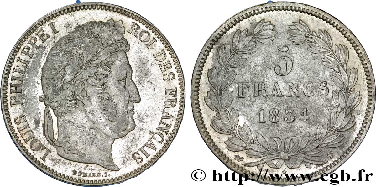 5 francs IIe type Domard 1834 Nantes F.324/40 XF48 