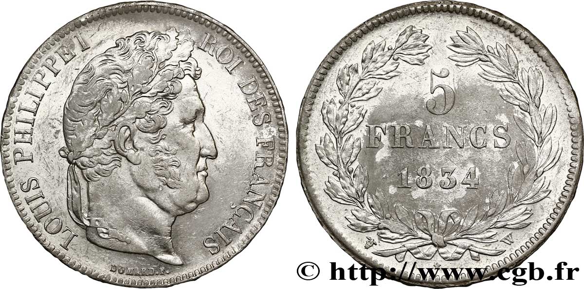 5 francs IIe type Domard 1834 Lille F.324/41 TTB48 
