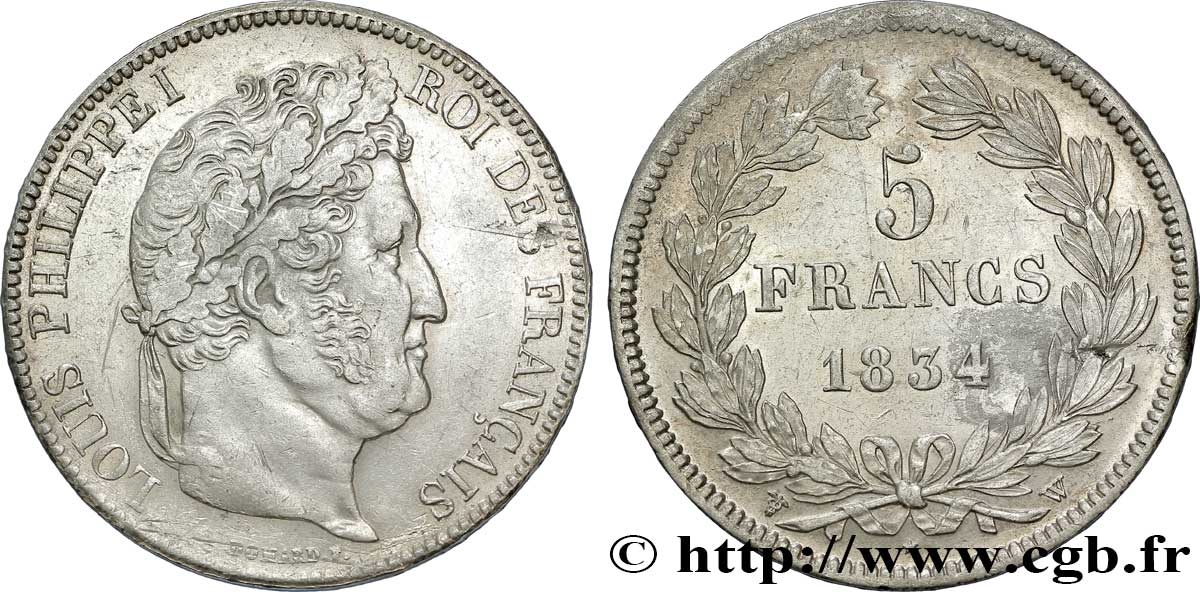 5 francs IIe type Domard 1834 Lille F.324/41 TTB50 