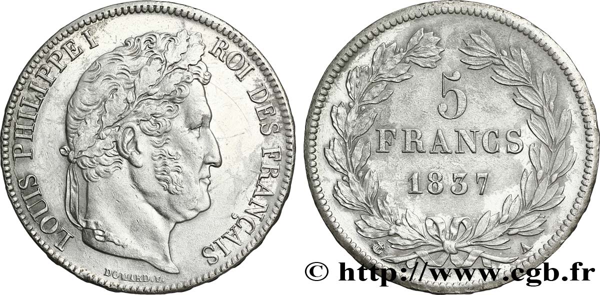 5 francs IIe type Domard 1837 Paris F.324/61 XF48 