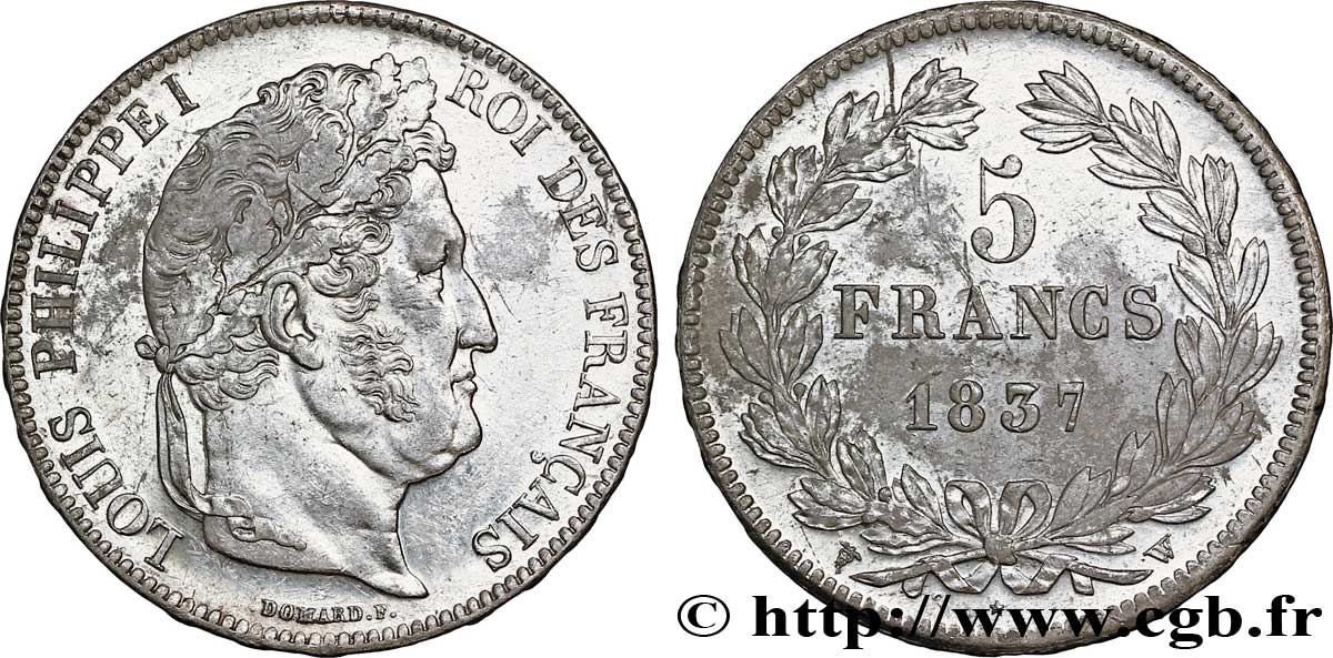 5 francs IIe type Domard 1837 Lille F.324/67 TTB50 