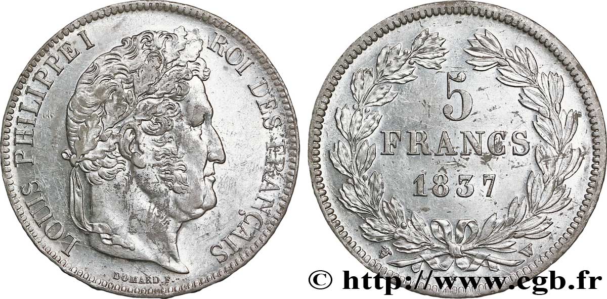 5 francs IIe type Domard 1837 Lille F.324/67 VZ57 