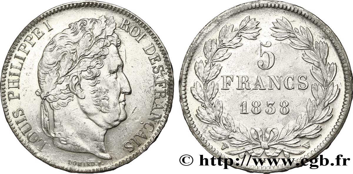 5 francs IIe type Domard 1838 Lille F.324/74 AU55 