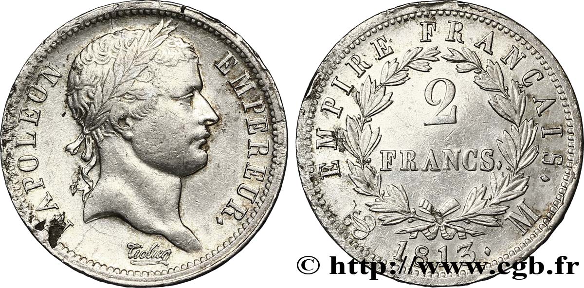 2 francs Napoléon Ier tête laurée, Empire français 1813 Toulouse F.255/60 XF 