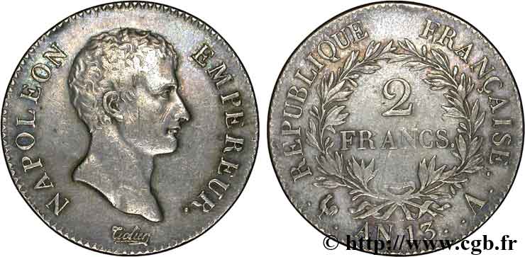 2 francs Napoléon Empereur, Calendrier révolutionnaire 1805 Paris F.251/12 MBC42 