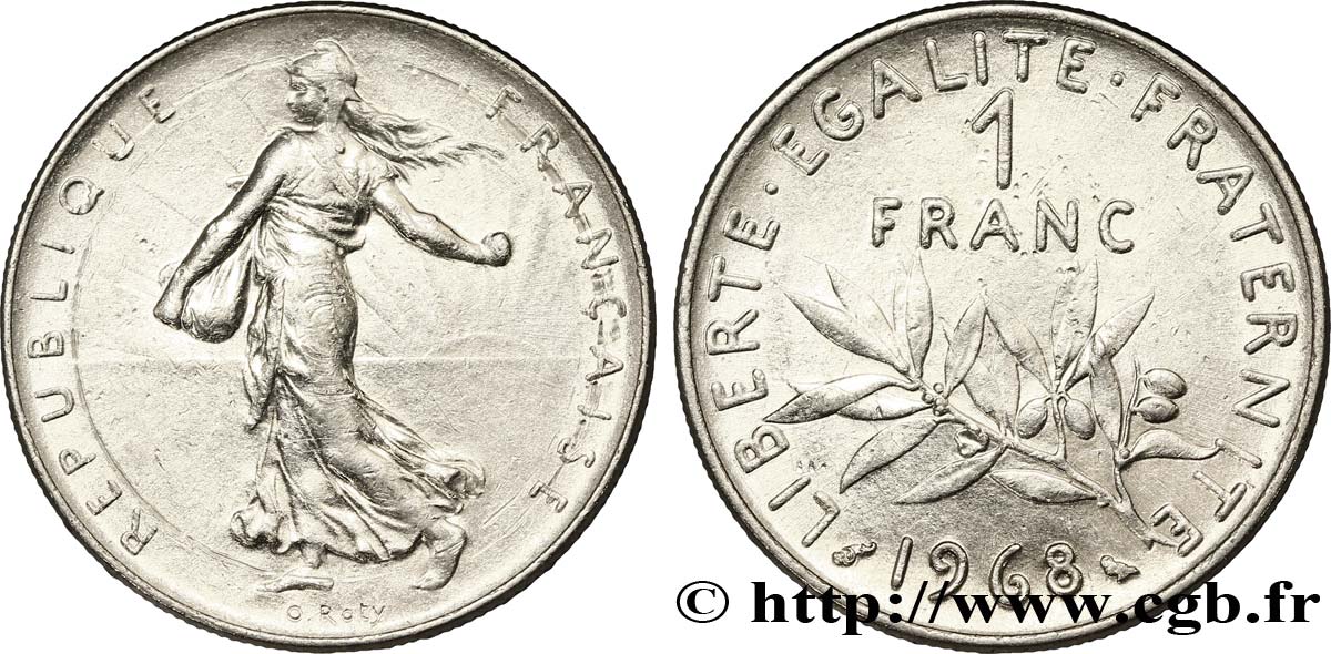 1 franc Semeuse, nickel 1968 Paris F.226/13 AU55 