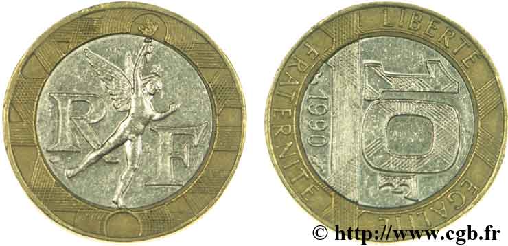 10 francs Génie de la Bastille, désaxé à 9 heures 1990 Pessac F.375/5 var. SS50 