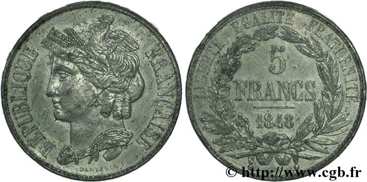 Concours de 5 francs, essai de Dantzell 1848 Paris VG.3067 var. MS60 